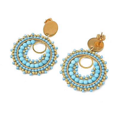 304 Stainless Steel with Glass Seed Beads Stud Earrings EJEW-MZ00761-01-1