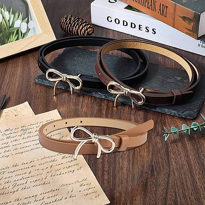 3Pcs 3 Colors Alloy Bowknot PU Leather Chain Belts for Women AJEW-CL0001-14A-1
