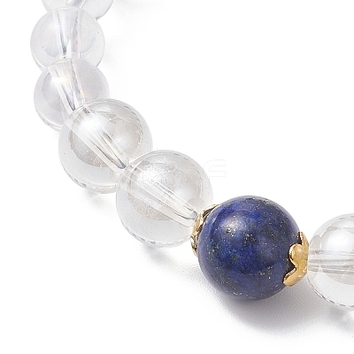 Glass & Natural Lapis Lazuli Beaded Stretch Bracelets for Women Men BJEW-JB12693-01-1