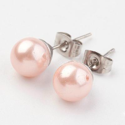 Shell Pearl Ball Stud Earring Findings EJEW-JE02370-1