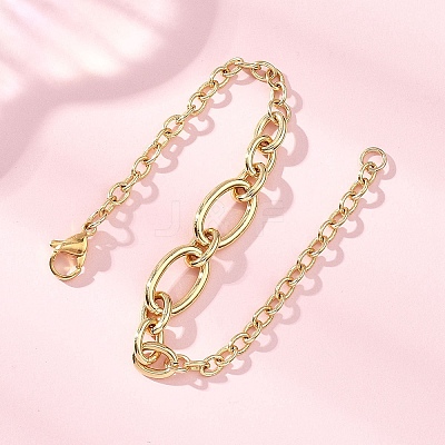 Brass Cable & Figaro Chain Bracelets for Women BJEW-JB12847-1