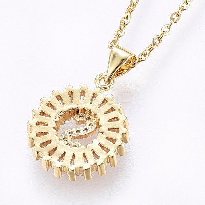 Brass Micro Pave Cubic Zirconia Initial Pendant Necklaces NJEW-H486-30G-S-1