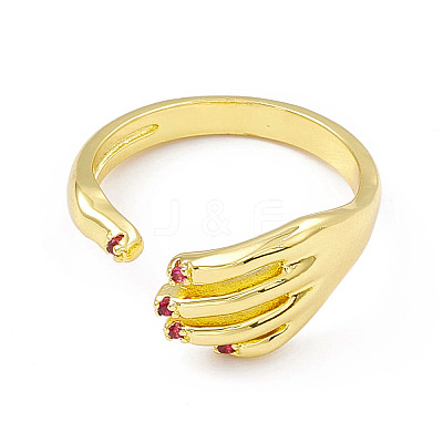 Cubic Zirconia Hand Plam Open Cuff Ring RJEW-P079-06G-04-1
