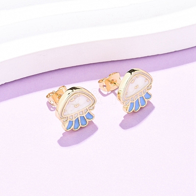 Brass Enamel Stud Earrings EJEW-B152-01G-02-1