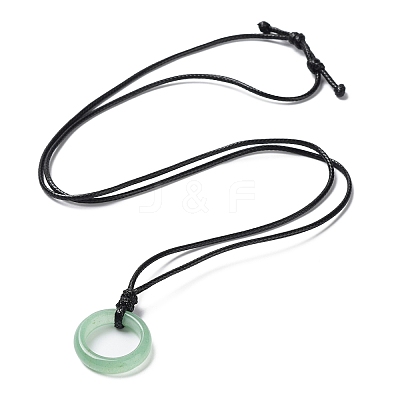Natural Green Aventurine Ring Pendant Necklace with Waxed Cords NJEW-R262-01B-09-1