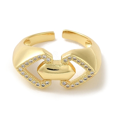 Rack Plating Brass Micro Pave Clear Cubic Zirconia Cuff Ring RJEW-P104-02G-1