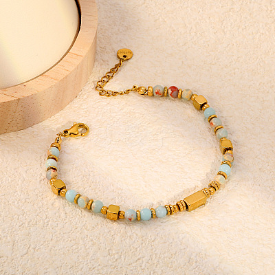 304 Stainless Steel & Round Natural Shoushan Stone Beaded Bracelets WG1A79C-01-1
