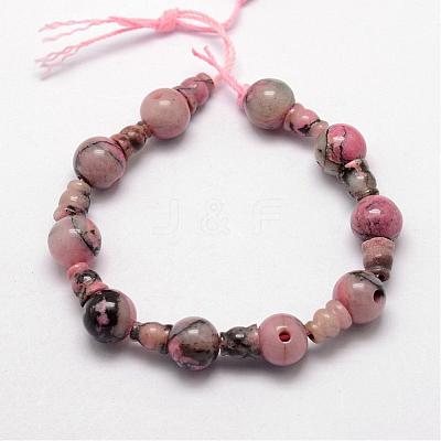 Natural Rhodonite 3-Hole Guru Bead Strands G-K149-13-1
