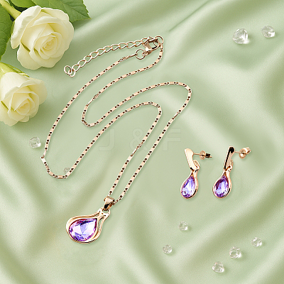 3 Colors Rhinestone Teardrop Dangle Stud Earrings & Pendant Necklace SJEW-HY0001-23-1