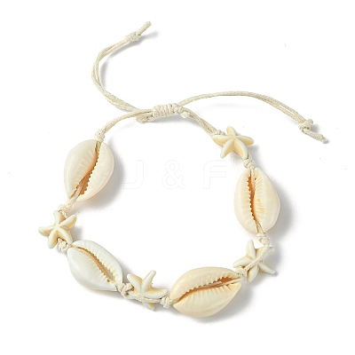 Natural Shell & Synthetic Turquoise Starfish Braided Bead Bracelets BJEW-JB10081-1