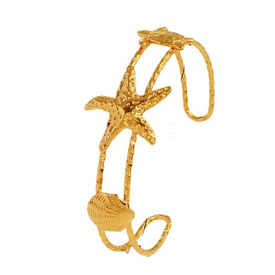 Ocean 304 Stainless Steel Starfish Turtle 2-Strand Cuff Bangles for Women WGE47DB-01-1