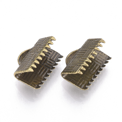 Brass Ribbon Crimp Ends KK-Q747-10C-AB-1