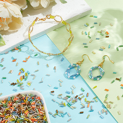 5400pcs 12 Colors Plated Glass Bugle Beads SEED-PH0002-32-1