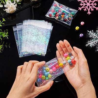 50Pcs Double Face Laser Rectangle PE Cellophane Bags ABAG-TAC0013-14A-1