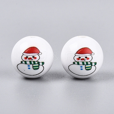 Christmas Printed Opaque Acrylic Round Beads OACR-T029-08D-1