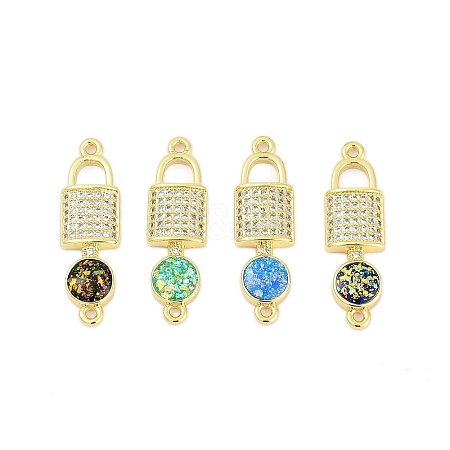 Brass Micro Pave Clear Cubic Zirconia Lock Connector Charms KK-I723-01G-1