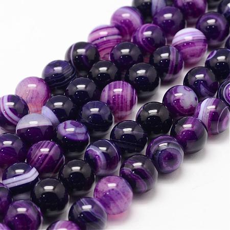 Natural Striped Agate/Banded Agate Bead Strands G-K155-A-10mm-11-1