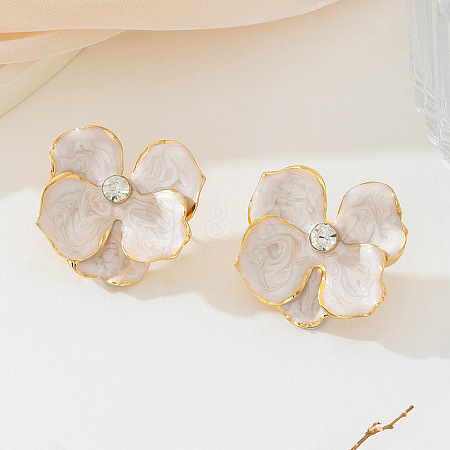 Flower Alloy Stud Earrings. with Rhinestone and Enamel FS-WGB7941-03-1