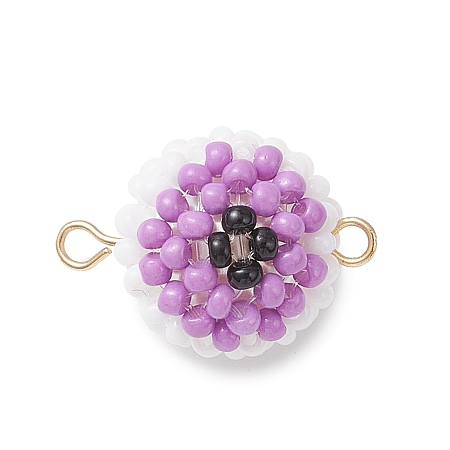 Halloween Glass Peal & Glass Seed Beaded Round Eye Links Connector Charms PALLOY-MZ00948-06-1