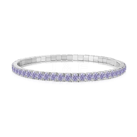 925 Sterling Silver Micro Pave Cubic Zirconia Stretch Bracelets for Women STER-D307-01P-09-1