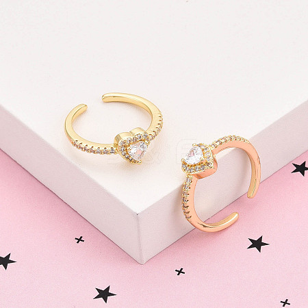 Brass Micro Pave Clear Cubic Zirconia Cuff Rings for Women KK-T074-13G-1