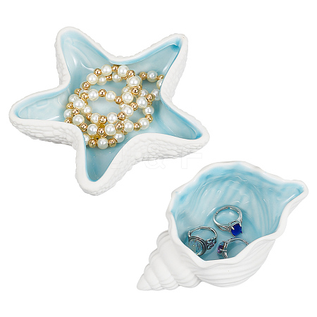  2Pcs 2 Style Ocean-themed Ceramic Jewelry Plate AJEW-NB0005-67-1