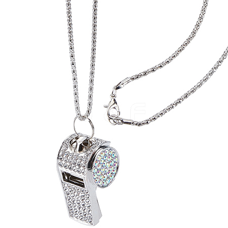 Alloy Crystal Rhinestone Whistle Pendant Necklaces NJEW-WH20001-24P-01-1