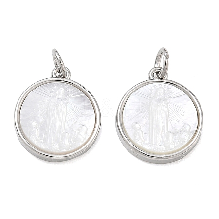 Rack Plating Brass & Natural White Shell Pendants SH-CBA6629-32P-1