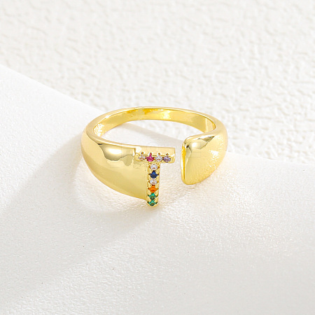 Brass Micro Pave Colorful Cubic Zirconia Cuff Open Rings FS-WG163C1-20-1