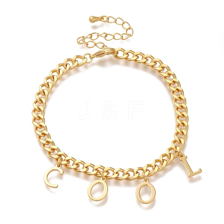 Letter COOL Brass Charm Bracelets for Women BJEW-L696-110G-1