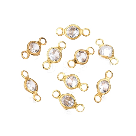 Brass Clear Cubic Zirconia Connector Charms KK-T070-07C-B-1