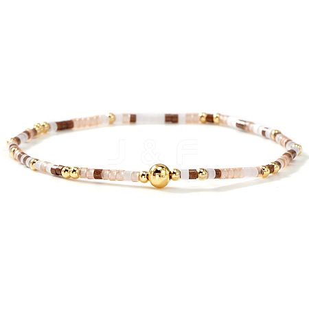 Bohemian Glass Seed Beads & Brass Stretch Bracelets for Women TI8364-13-1