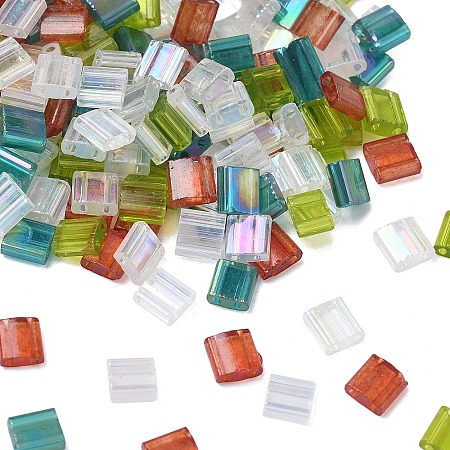 4 Colors Christmas 2-Hole Square Glass Seed Beads SEED-X0058-10-1