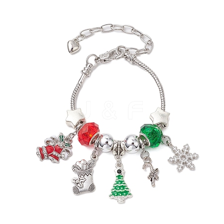 Christmas Theme Glass & Alloy European Beads Bracelets for Women BJEW-JB11198-03-1