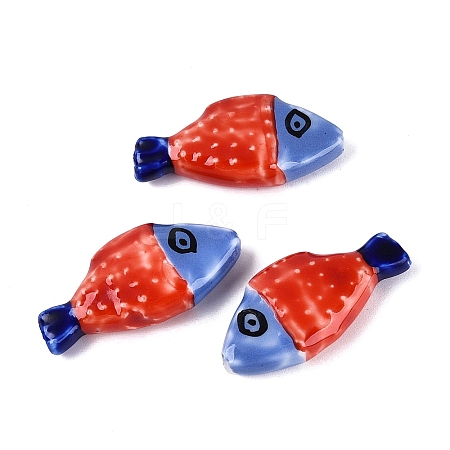 Hand Painted Fish Shaped Porcelain Beads PORC-N013-06G-1
