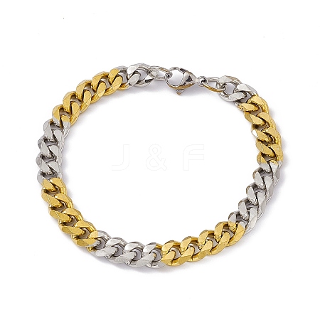 Two Tone PVD Vacuum Plating 201 Stainless Steel Curb Chain Bracelet with 304 Stainless Steel Clasps for Men Women BJEW-M235-02D-GP-1