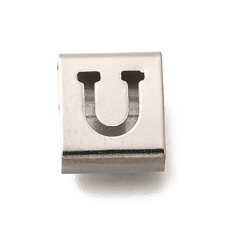 Letter Style 304 Stainless Steel Square Slide Charms STAS-L132-09U-1