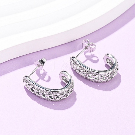 Brass Micro Pave Clear Cubic Zirconia Stud Earrings EJEW-B153-15P-1