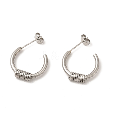 Non-Tarnish 304 Stainless Steel Wire Wrapped Half Hoop Earrings for Women EJEW-P219-09P-1