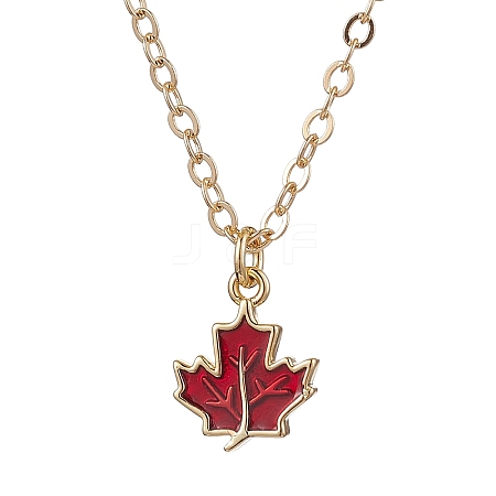 Brass Red Enamel Maple Leaf Pendant Cable Chain Necklaces for Women NJEW-JN05080-1