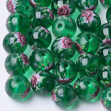Printed & Spray Painted Transparent Glass Beads X-GLAA-S047-04B-01-1