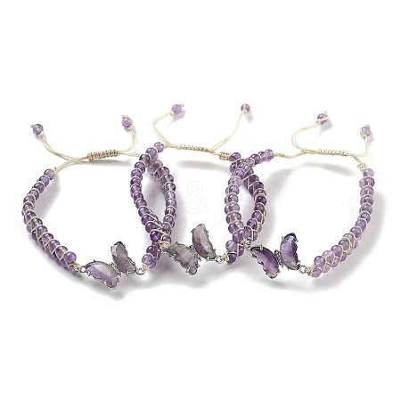 Natural Amethyst Braided Round Bead Bracelets BJEW-K251-06B-1