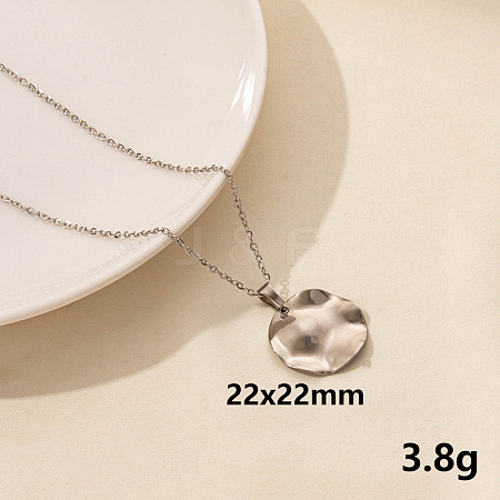 Stainless Steel Flat Round Pendant Necklaces FU8631-3-1