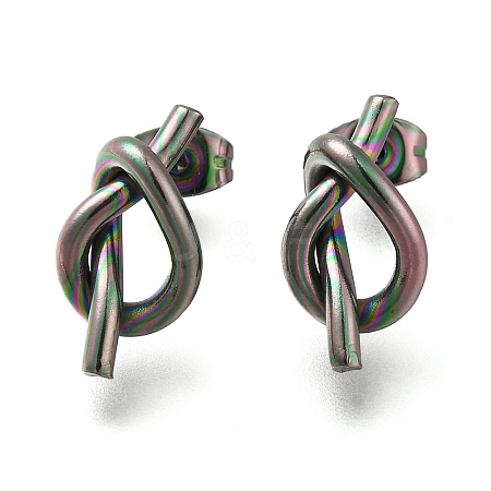 Ion Plating(IP) 304 Stainless Steel Knot Stud Earrings EJEW-C117-01RC-1