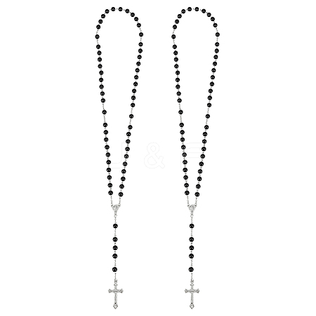 2Pcs Plastic Imitation Pearl Rosary Bead Necklaces for Easter NJEW-GO0001-09-1
