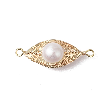 Copper Wire Wrapped Pearl Connector Charms PALLOY-JF02920-1