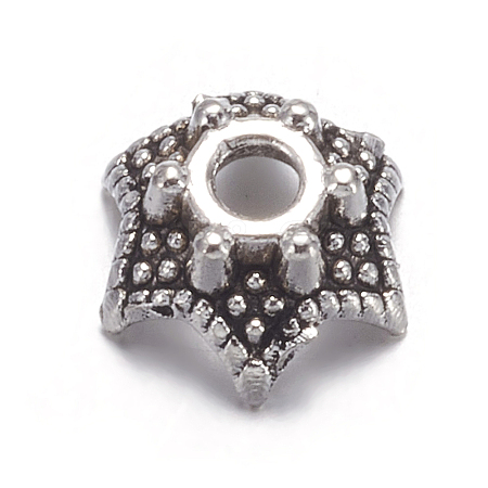 6-Petal Flower Tibetan Silver Bead Caps LS-AA188-1