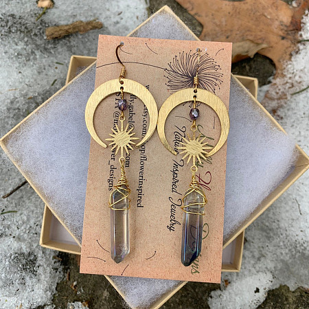 Alloy Natural Quartz Crystal Dangle Earrings FS-WG5338F-01-1