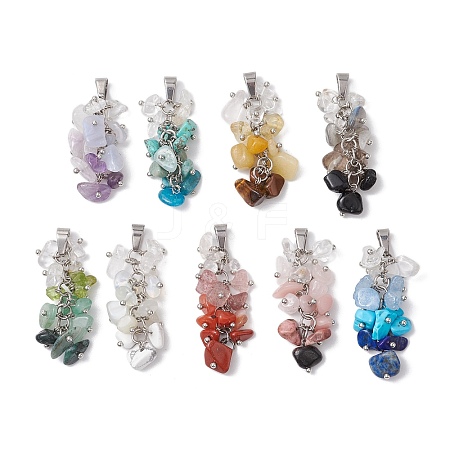 9Pcs 9 Styles Gradient Color Mixed Gemstone Chip Pendants PALLOY-JF02862-1