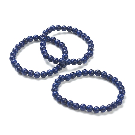 Natural Lapis Lazuli Beaded Stretch Bracelets BJEW-D446-B-41-1